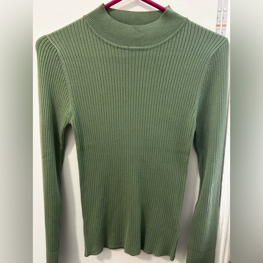 Primark Green Ribbed Fitted Long Sleeve Top